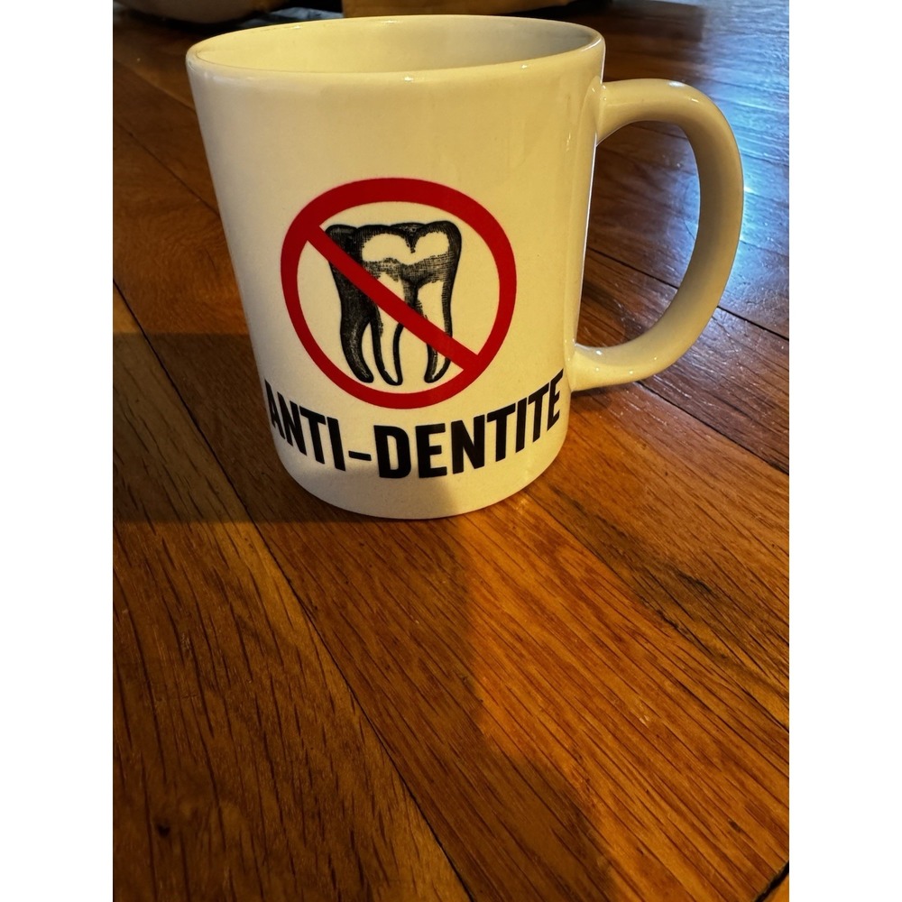 Vintage Anti Dentite White Mug Seinfeld Joke Funny‎ Teeth Inside Joke Kramer